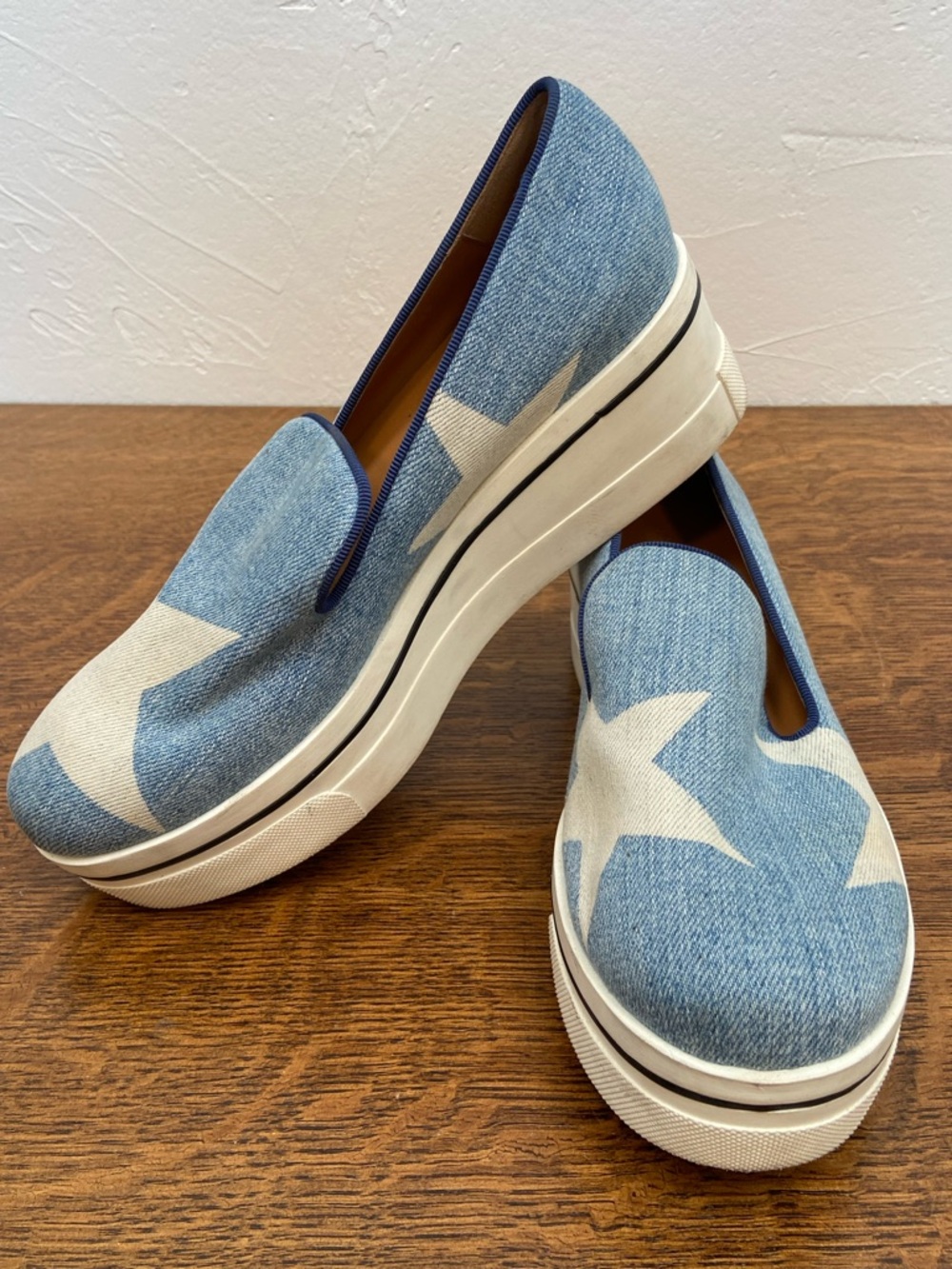 STELLA MCCARTNEY BINX PLATFORM DENIM STAR SLIPPERS SLIP ON 37 MODERN SNEAKERS